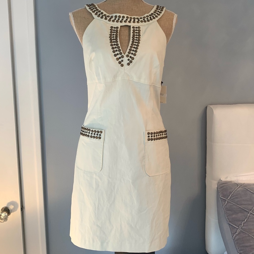 Milly of New York Cream Studded Sleeveless Midi Dress